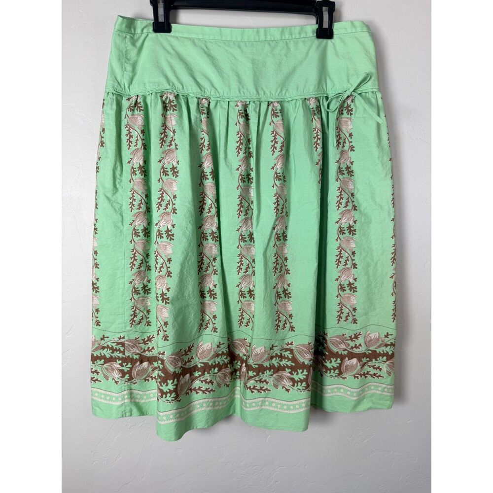 J.Crew Vintage Cotton A-Line Skirt Womens 12 Green Floral Block Print Midi Knee